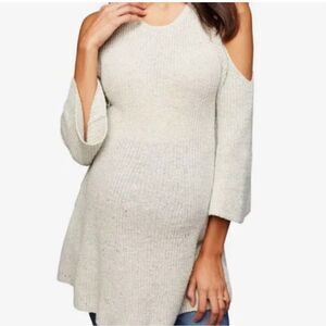 A Pea In The Pod Lt. Gray Cold Shoulder Maternity Sweater sz L NWT